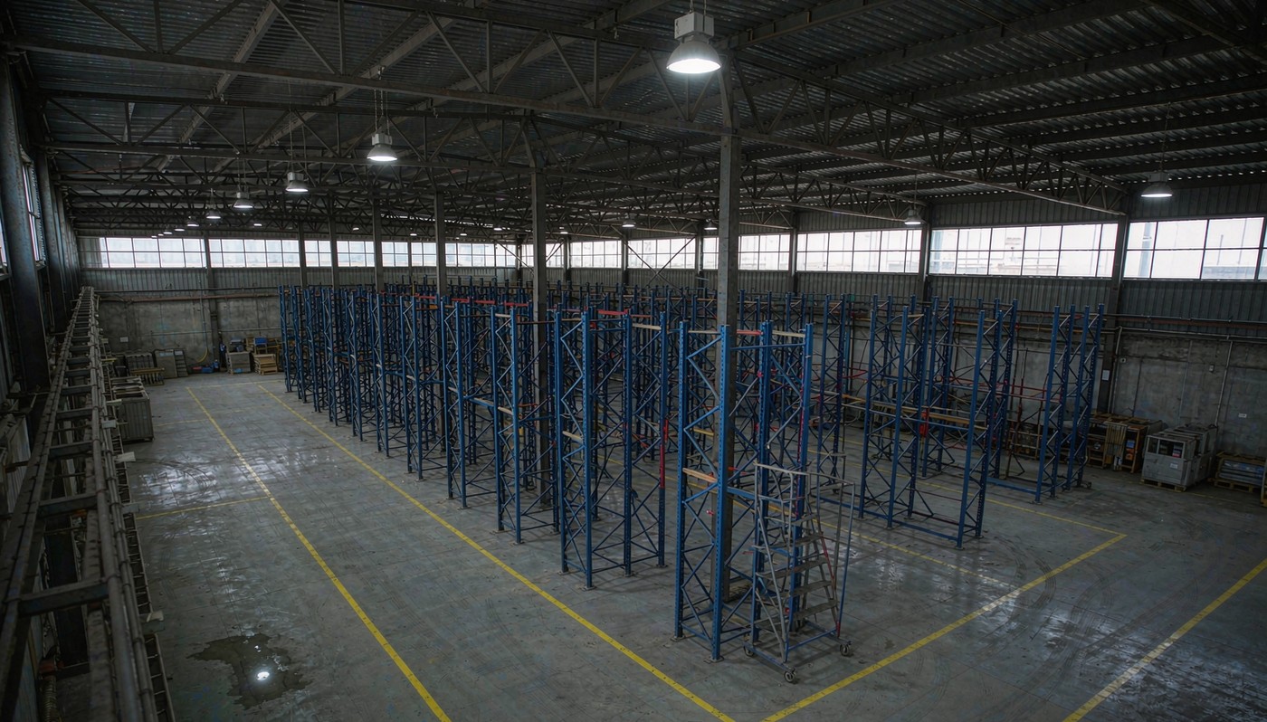 High bay luminaires over a production hall