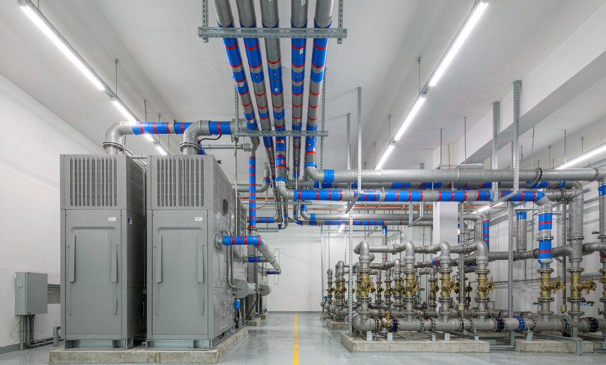 Plant room with chillers and pumps